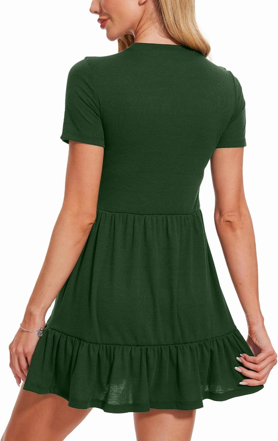 Breezy Lane Womens Summer Mini Dresses Short Sleeve Crew Neck Babydoll Dress Ribbed Casual T-Shirt Dress