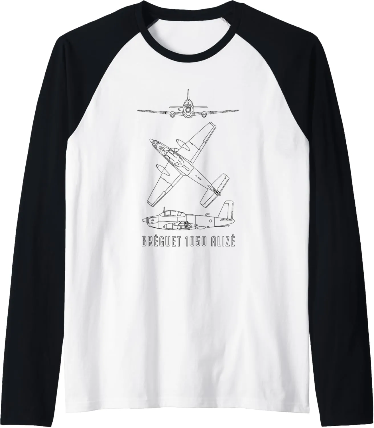 Bréguet 1050 Alizé French ASW Aircraft Blueprints Raglan Baseball Tee