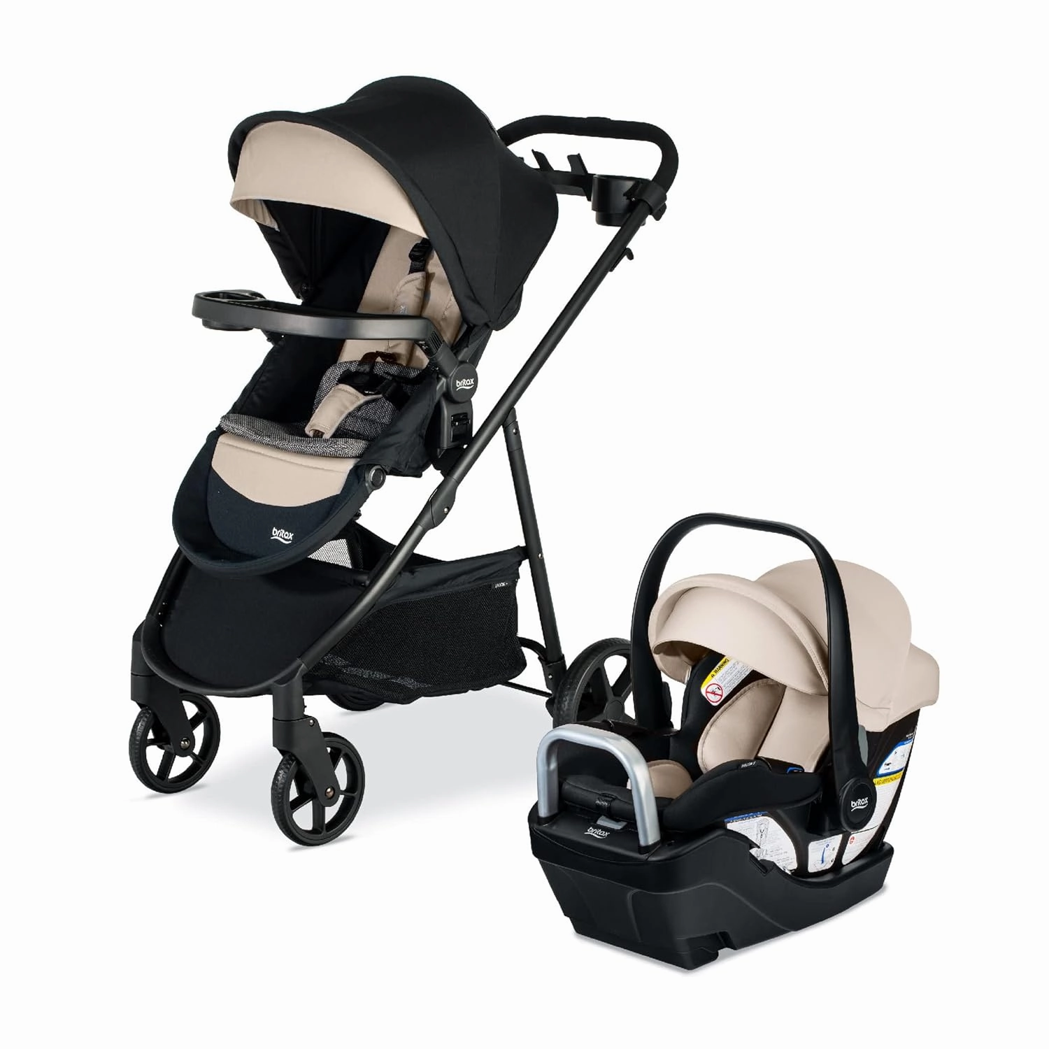 Britax Willow Brook S  Baby Travel System, Infant Car Seat and Stroller Combo with Alpine Base, ClickTight Technology, SafeWash Insert and Cover, Sand Onyx