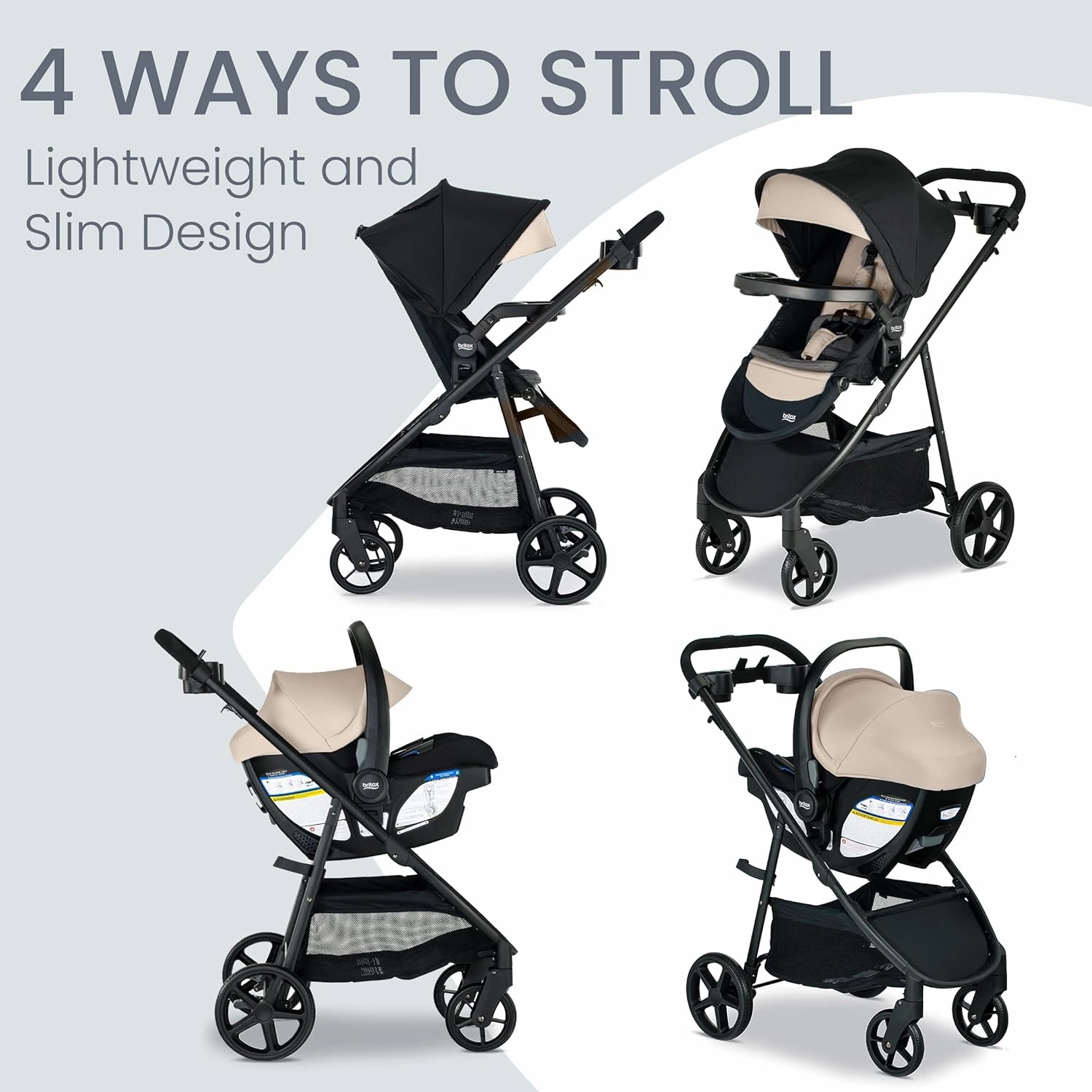 Britax Willow Brook S  Baby Travel System, Infant Car Seat and Stroller Combo with Alpine Base, ClickTight Technology, SafeWash Insert and Cover, Sand Onyx