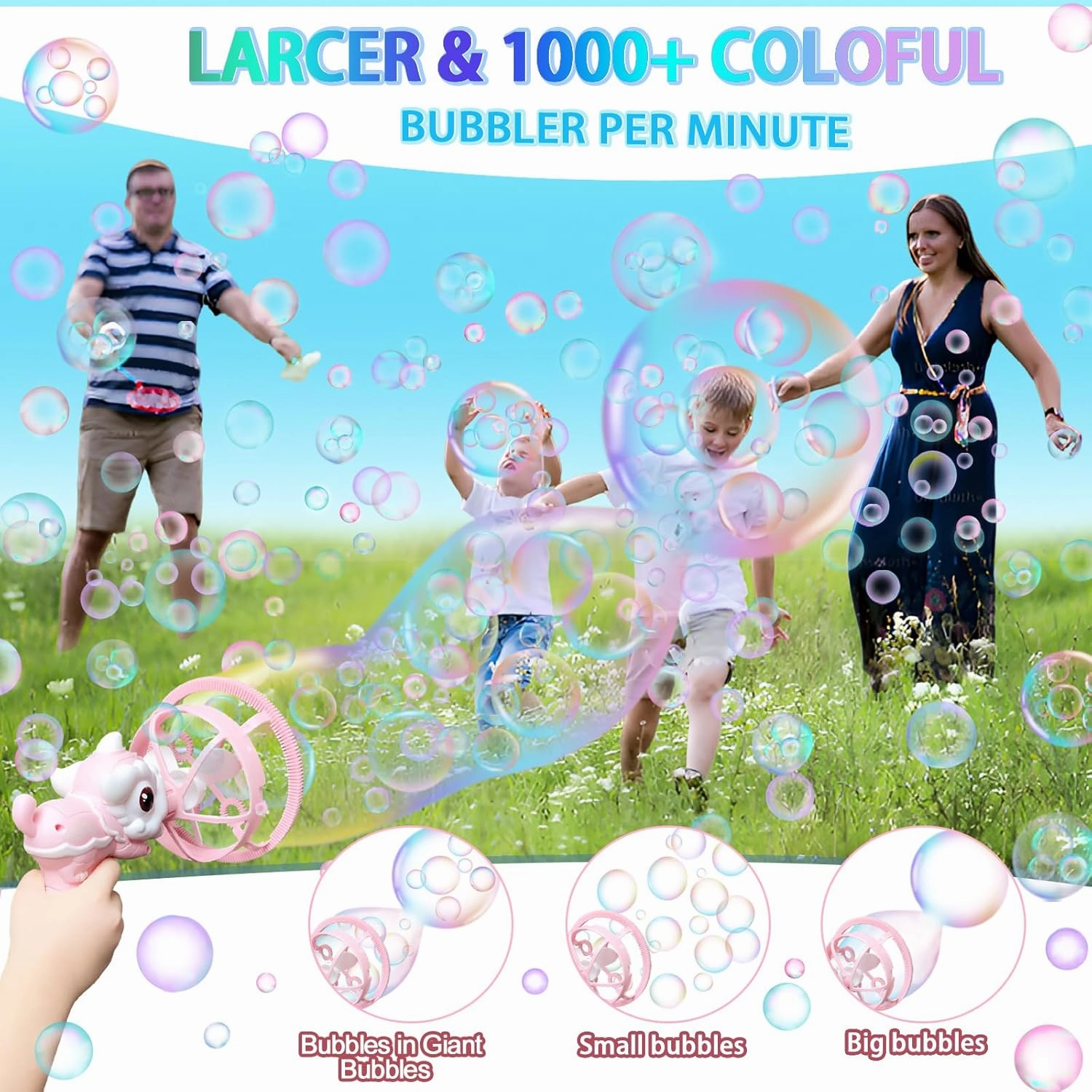 Bubble Machine Gun for Kids Toddlers Bubble Gun with Bubble in Giant Bubble Design Bubble Blower Indoor Outdoor Toys Wedding Party Birthday Gifts for Boys Girls Age 3 