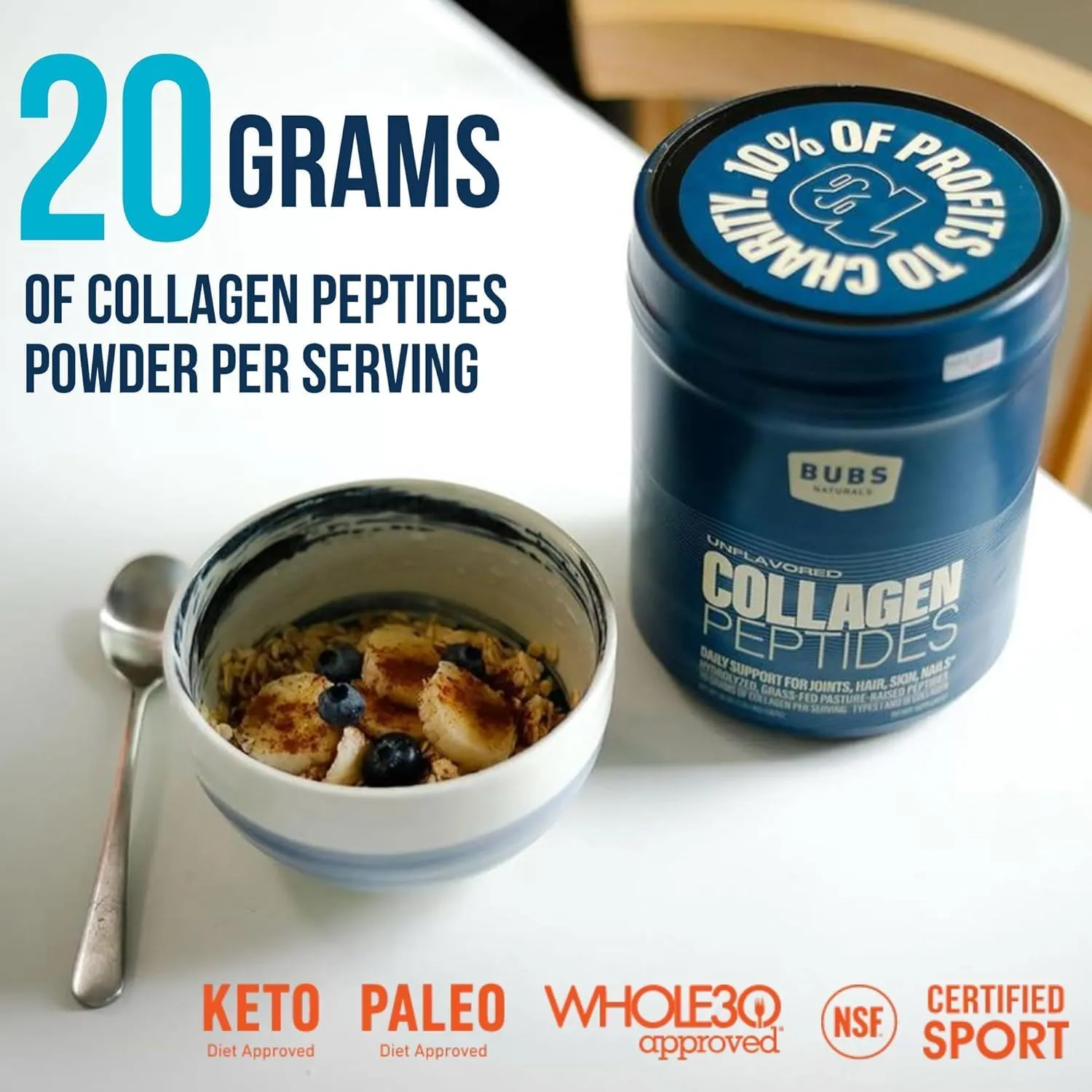 BUBS Naturals Unflavored Collagen Peptides Powder, Best Proteins for Joints & Skin, Pasture Raised Grass Fed, Paleo and Keto Friendly, Whole30 Approved, Non-GMO Dairy & Gluten Free, 10oz, 14 Servings