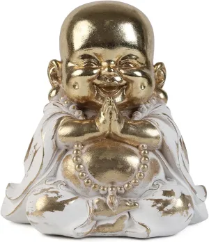 Buddha Statue Happy Laughing Gold Buddha Figurine,Mini Maitreya Buddha,Cute Small Monk Statues,Car Dashboard and Shelf Decorations Buda,Minimalist for Desktop Ornament Home Decor.