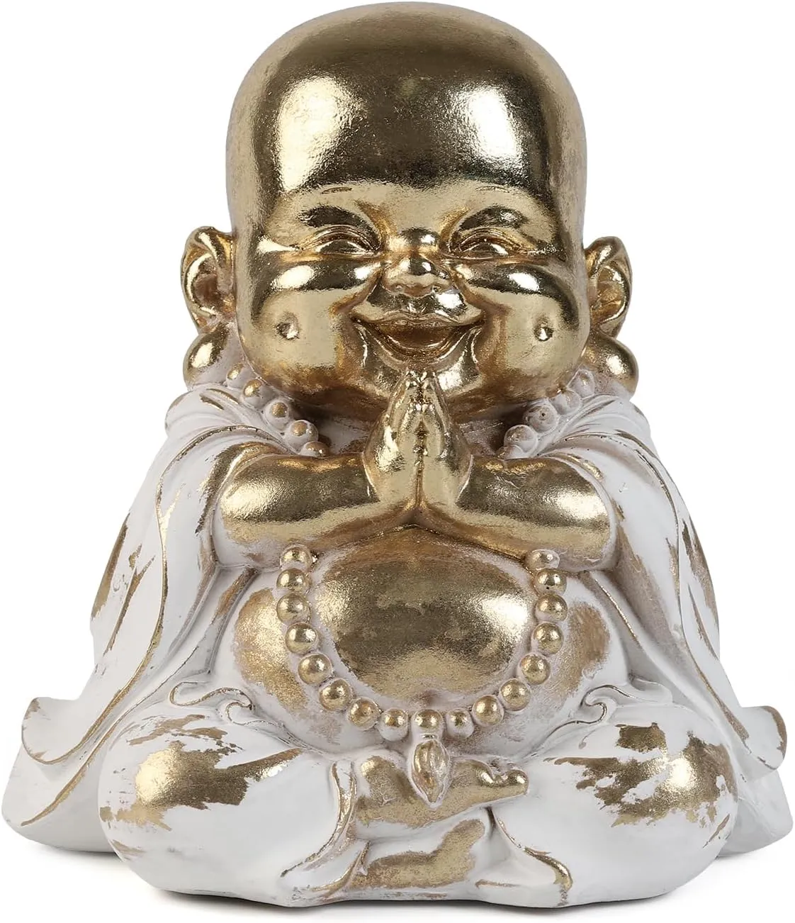 Buddha Statue Happy Laughing Gold Buddha Figurine,Mini Maitreya Buddha,Cute Small Monk Statues,Car Dashboard and Shelf Decorations Buda,Minimalist for Desktop Ornament Home Decor.