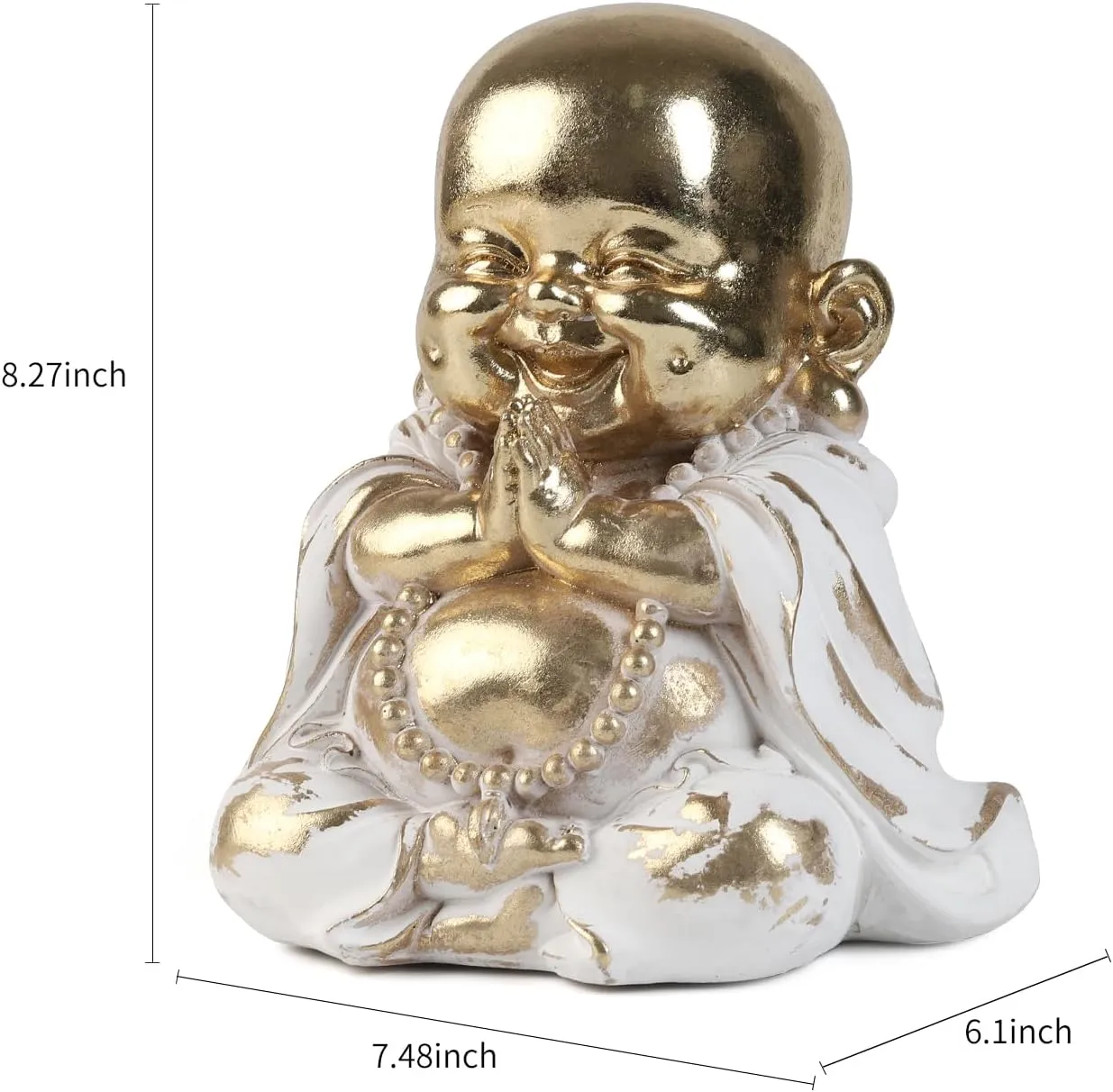 Buddha Statue Happy Laughing Gold Buddha Figurine,Mini Maitreya Buddha,Cute Small Monk Statues,Car Dashboard and Shelf Decorations Buda,Minimalist for Desktop Ornament Home Decor.