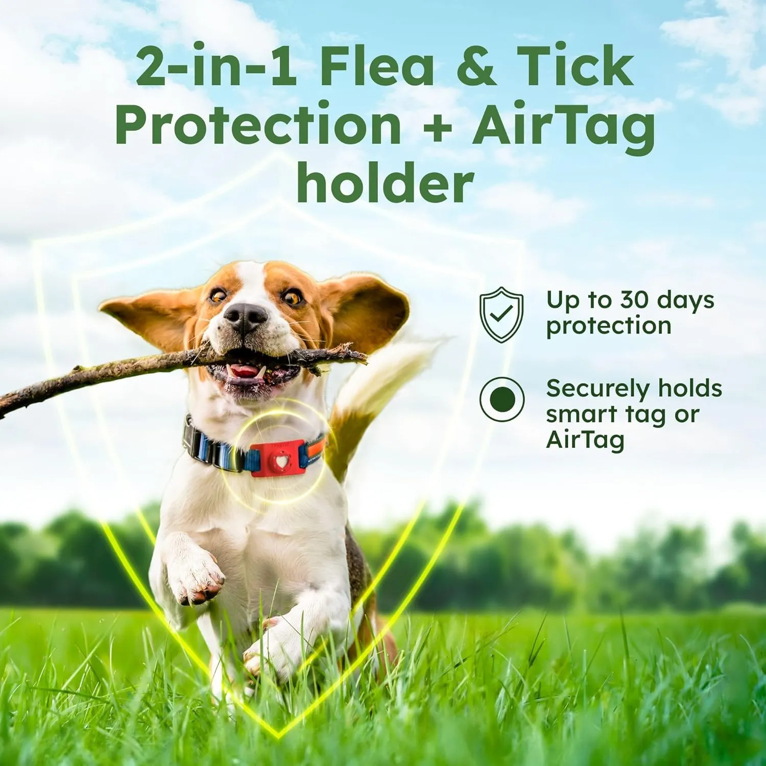 BugMD Paw Guardian Flea and Tick Prevention Pendant for Dogs & Cats with AirTag Holder | Plant-Powered Flea & Tick Control for Dog Collars & Cat Harnesses | Cat and Dog Tag with Air Tag Holder - Red