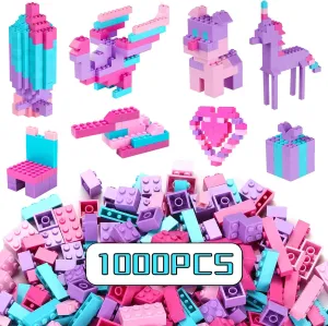 Building Bricks Set,Classic Colors Building Blocks Toys,Compatible with All Major Brands,Birthday Gift for Kids (Pink-Purple 1000PCS)