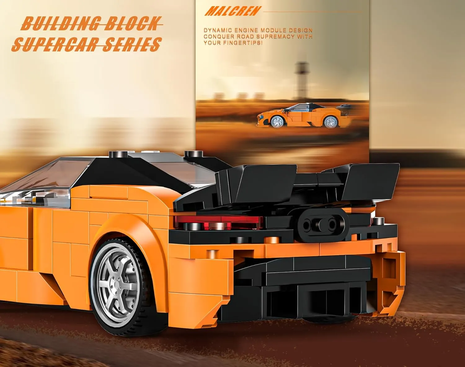 Building-Set Race-Car, 720S Orange Sports Cars Technical Model Kit with 4 Swappable Wheel Rims, Birthday Gift Toy for Boy Teen Adult Age 8-12 Year Kid 6 , MOC DIY Block Speed Display