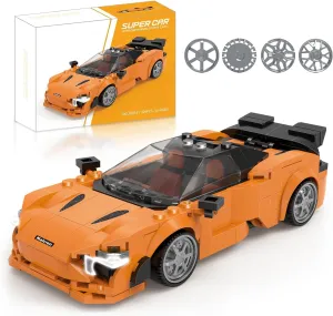Building-Set Race-Car, 720S Orange Sports Cars Technical Model Kit with 4 Swappable Wheel Rims, Birthday Gift Toy for Boy Teen Adult Age 8-12 Year Kid 6 , MOC DIY Block Speed Display