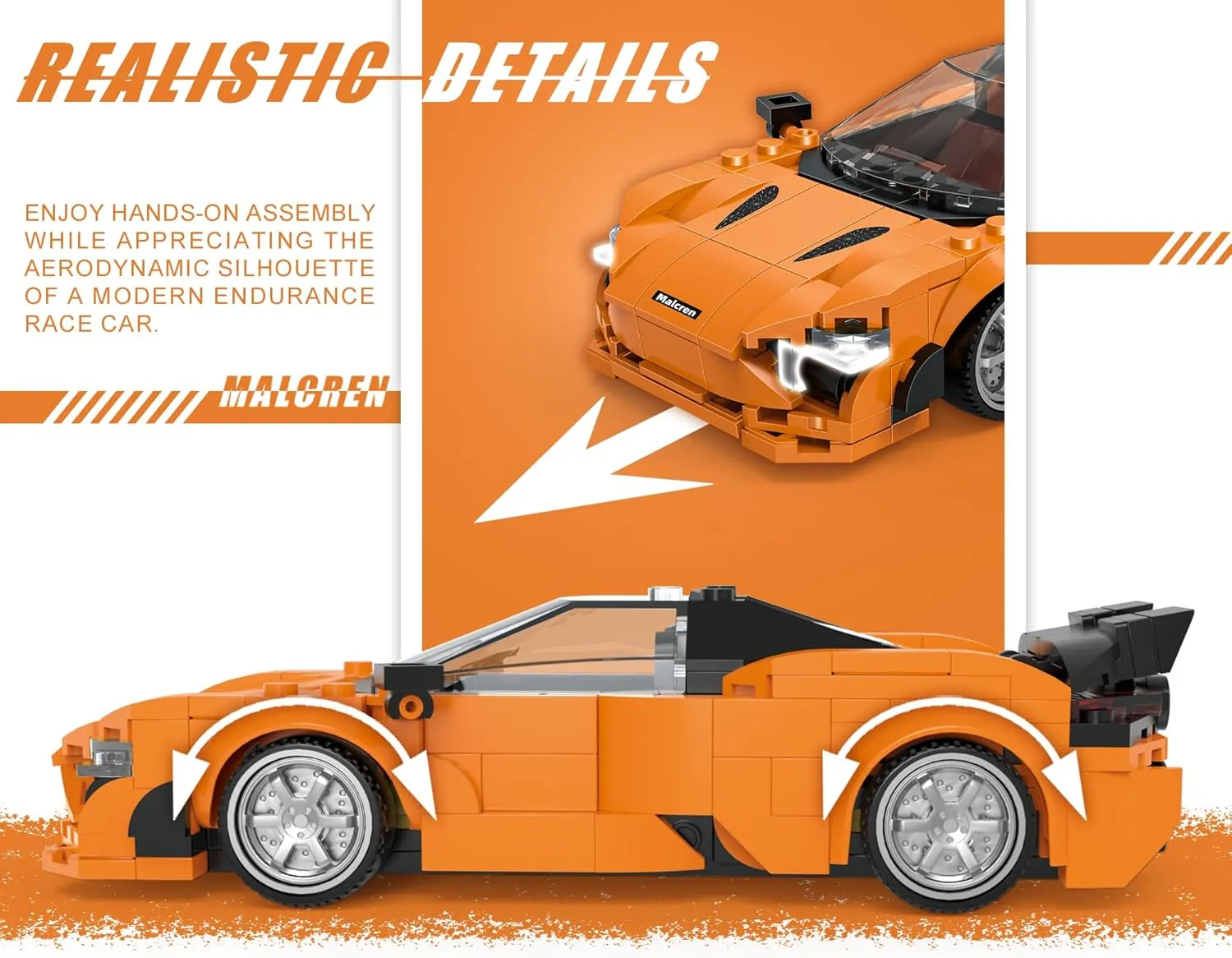 Building-Set Race-Car, 720S Orange Sports Cars Technical Model Kit with 4 Swappable Wheel Rims, Birthday Gift Toy for Boy Teen Adult Age 8-12 Year Kid 6 , MOC DIY Block Speed Display