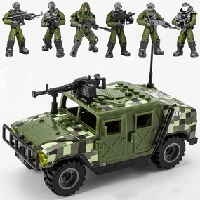 Building Block Armored Vehicle with 6 Random Army Figures Brick Military Vehicle Building Toy for Age 6 7 8 9 10 11 12 , Army Battle Building Kit, Army Car Model Toys Gifts for Boys