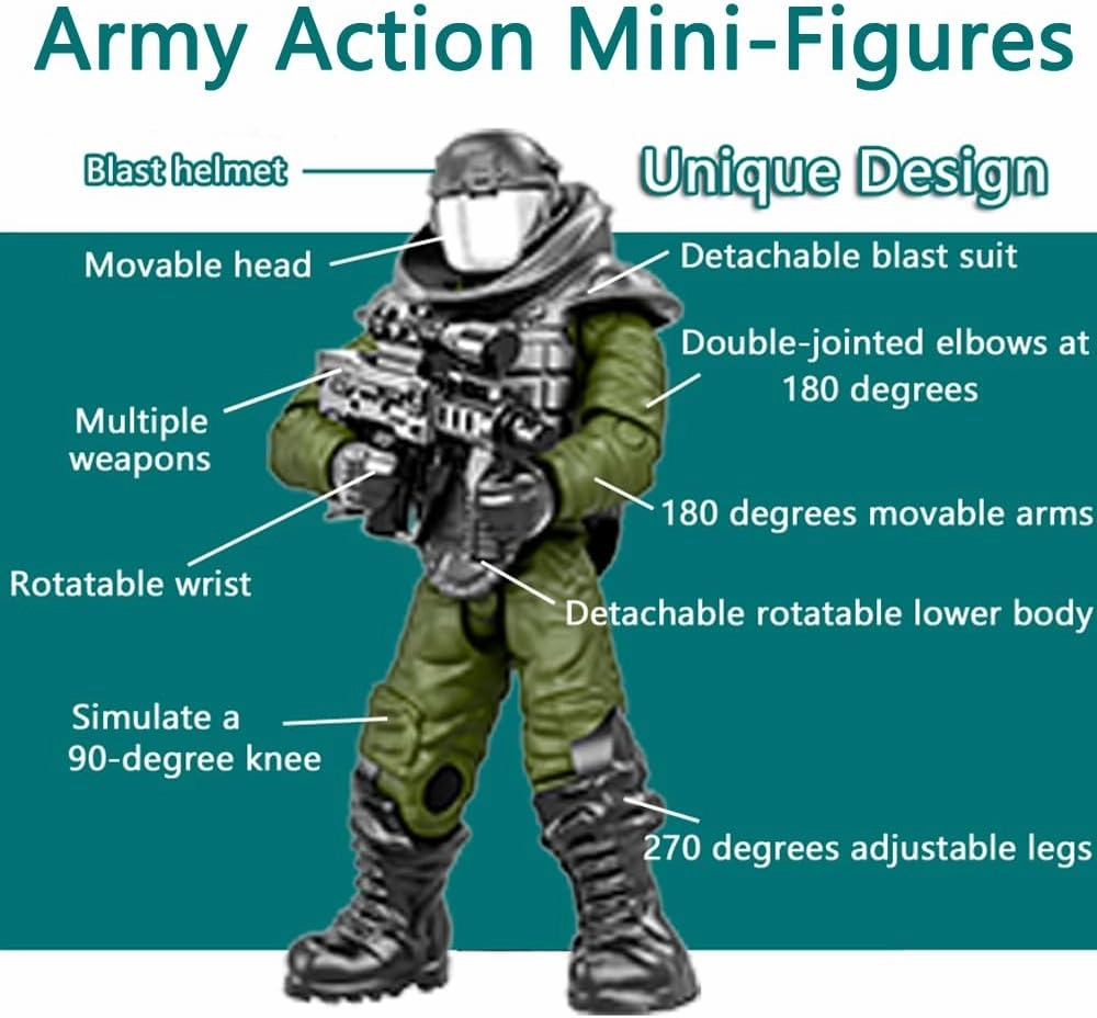 Building Block Armored Vehicle with 6 Random Army Figures Brick Military Vehicle Building Toy for Age 6 7 8 9 10 11 12 , Army Battle Building Kit, Army Car Model Toys Gifts for Boys