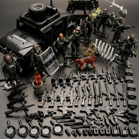 Building Block City Policeman Mini-Figures with Multiple Military Weapons Accessories 8 PCS SWAT Equipment Military Vehicle Army Car Assembly Building Toys Gift for Boys
