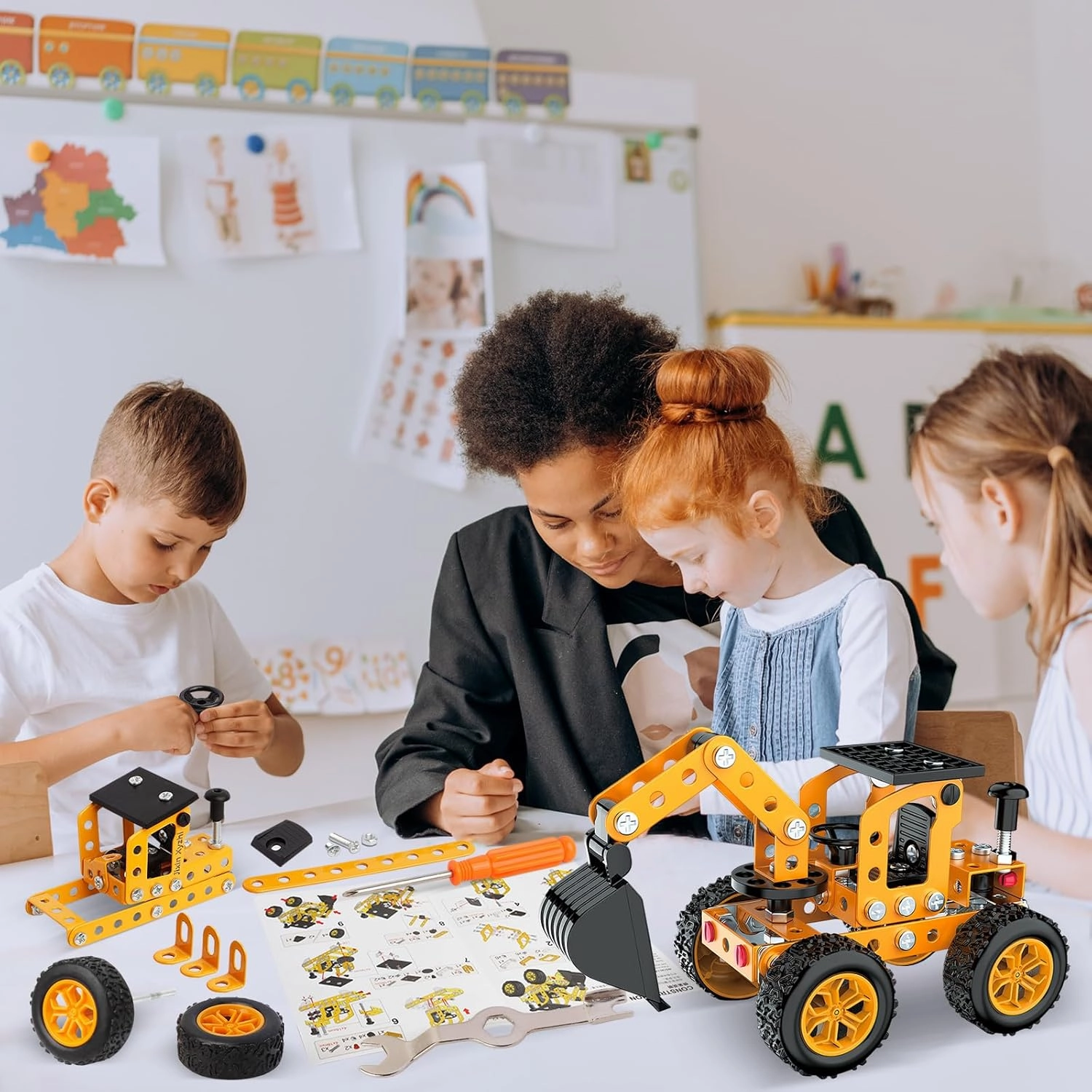 Building Sets Stem Assembly Metal 3-D Puzzle Excavator and Plane Model Car Building Kit Construction Set Toys Parent-Child Interaction Construction Sets Gifts for Kids 8-16
