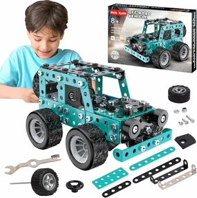 Building Sets Stem Assembly Metal 3-D Puzzle Off-Road Model Car Building Kit Construction Set Toys Parent-Child Interaction Construction Sets Gifts for Kids 8-16 Blue