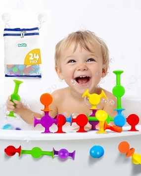 BUNMO Suction Bath Toys - Connect, Build, Create - Bath Toy - Hours of Fun & Creativity - Fine Motor Skills - Captivating & Stimulating Sensory Toy - Non-Mouthable Toy 3  - Smooth 24 Pack