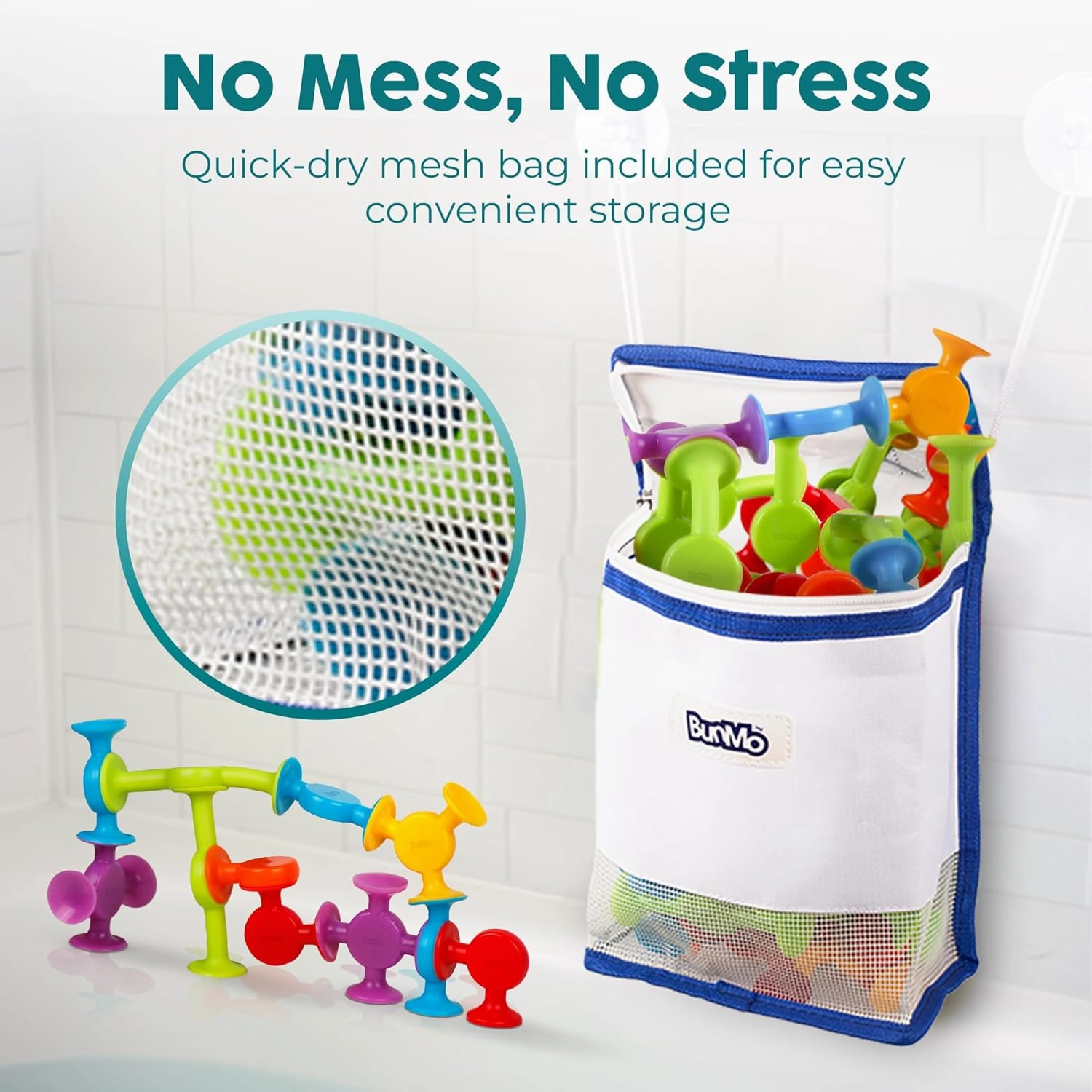 BUNMO Suction Bath Toys - Connect, Build, Create - Bath Toy - Hours of Fun & Creativity - Fine Motor Skills - Captivating & Stimulating Sensory Toy - Non-Mouthable Toy 3  - Smooth 24 Pack