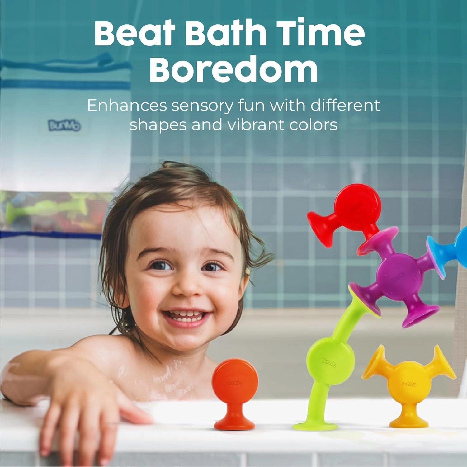 BUNMO Suction Bath Toys - Connect, Build, Create - Bath Toy - Hours of Fun & Creativity - Fine Motor Skills - Captivating & Stimulating Sensory Toy - Non-Mouthable Toy 3  - Smooth 24 Pack