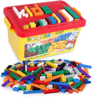 burgkidz Building Bricks 568 Pieces Toys, Classic Building Blocks Includes Wheels, Door, Window, Compatible Bulk Block with Storage Box and Baseplate, STEM Educational Gift for Kids 3  Year