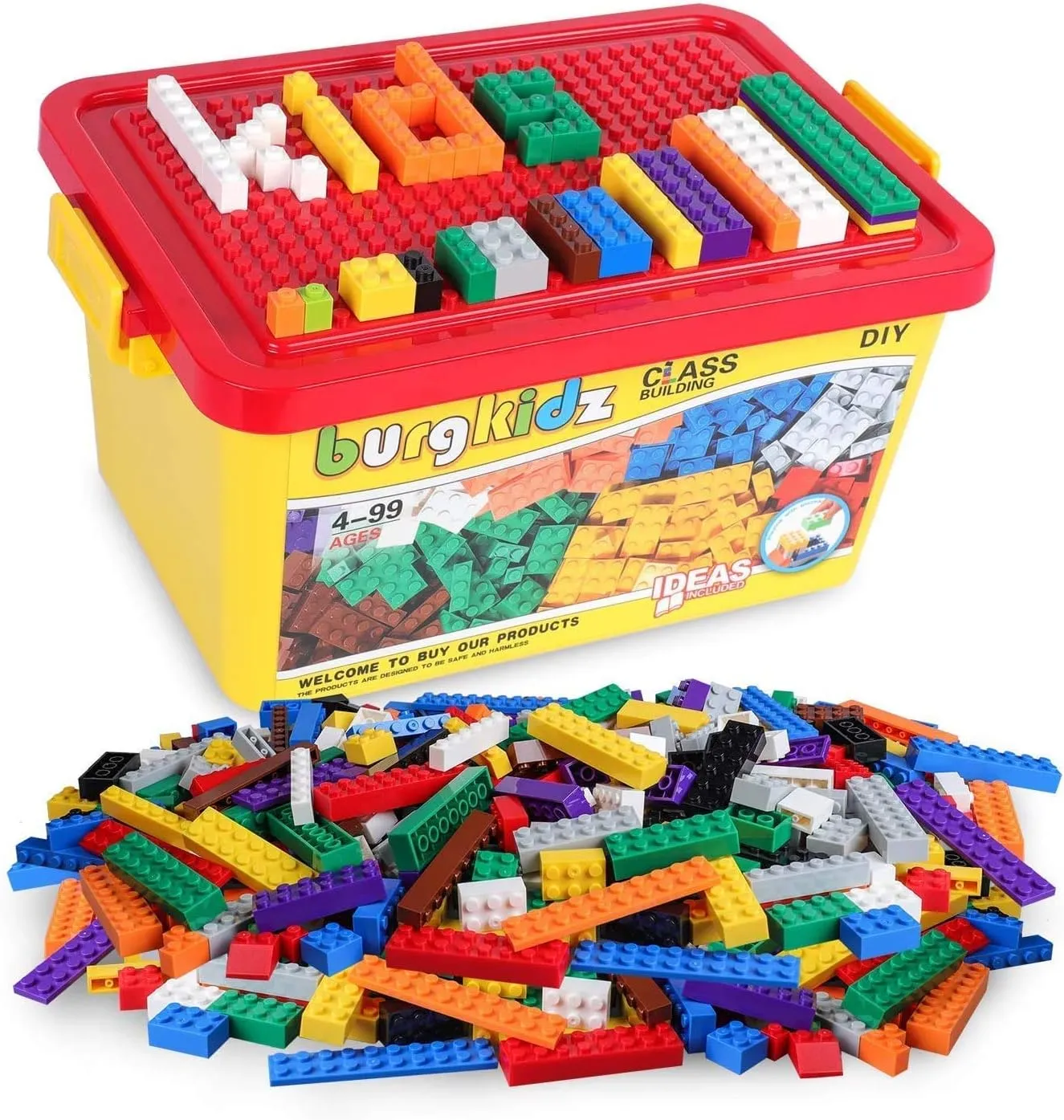 burgkidz Building Bricks 568 Pieces Toys, Classic Building Blocks Includes Wheels, Door, Window, Compatible Bulk Block with Storage Box and Baseplate, STEM Educational Gift for Kids 3  Year