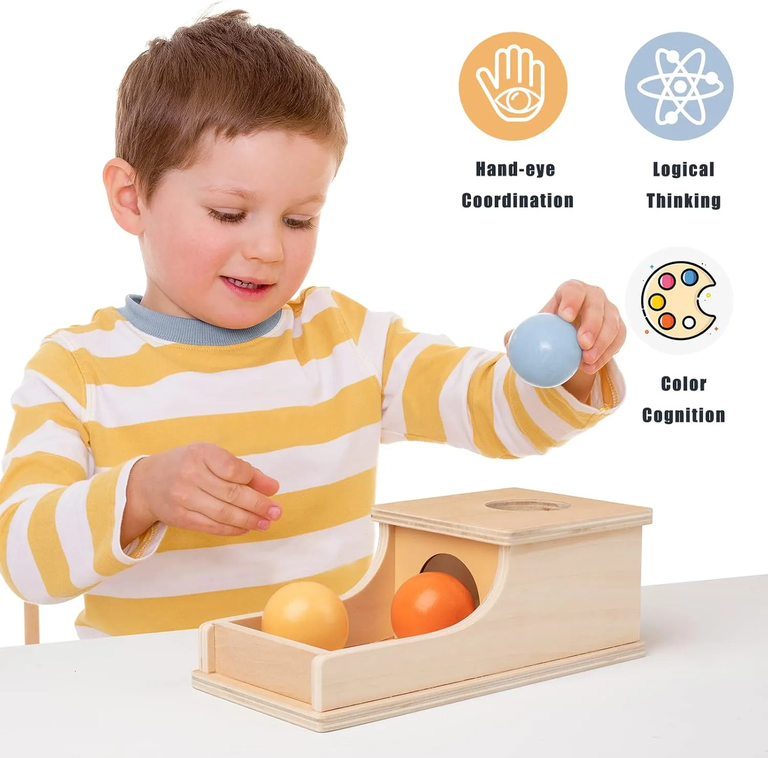 Busy edition Montessori Toys Full Size Object Permanence Box Soft Sound Wooden Baby Ball Drop Play for 6 Month 1 2 3 Year Old Toddlers Infant Early Age Toy