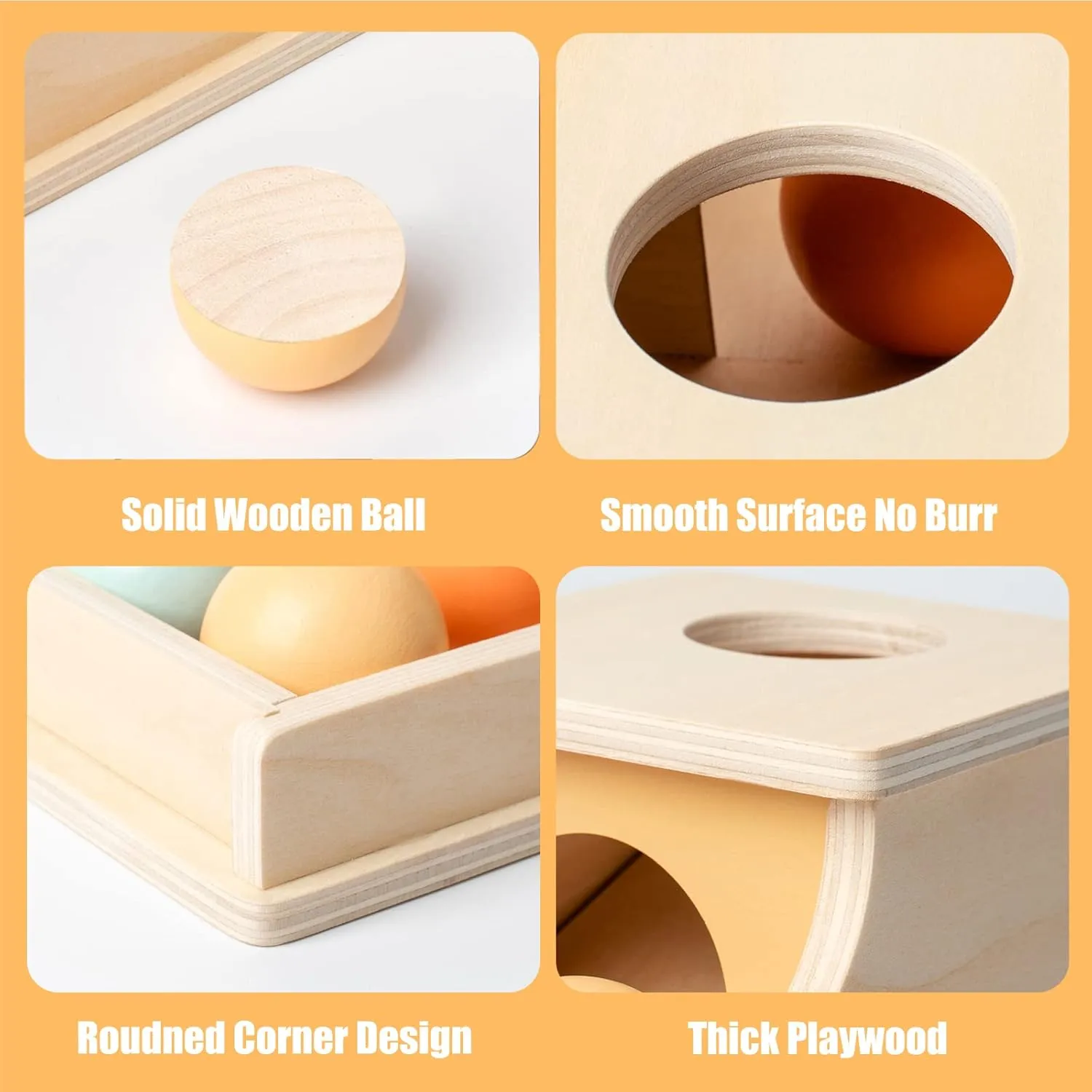 Busy edition Montessori Toys Full Size Object Permanence Box Soft Sound Wooden Baby Ball Drop Play for 6 Month 1 2 3 Year Old Toddlers Infant Early Age Toy