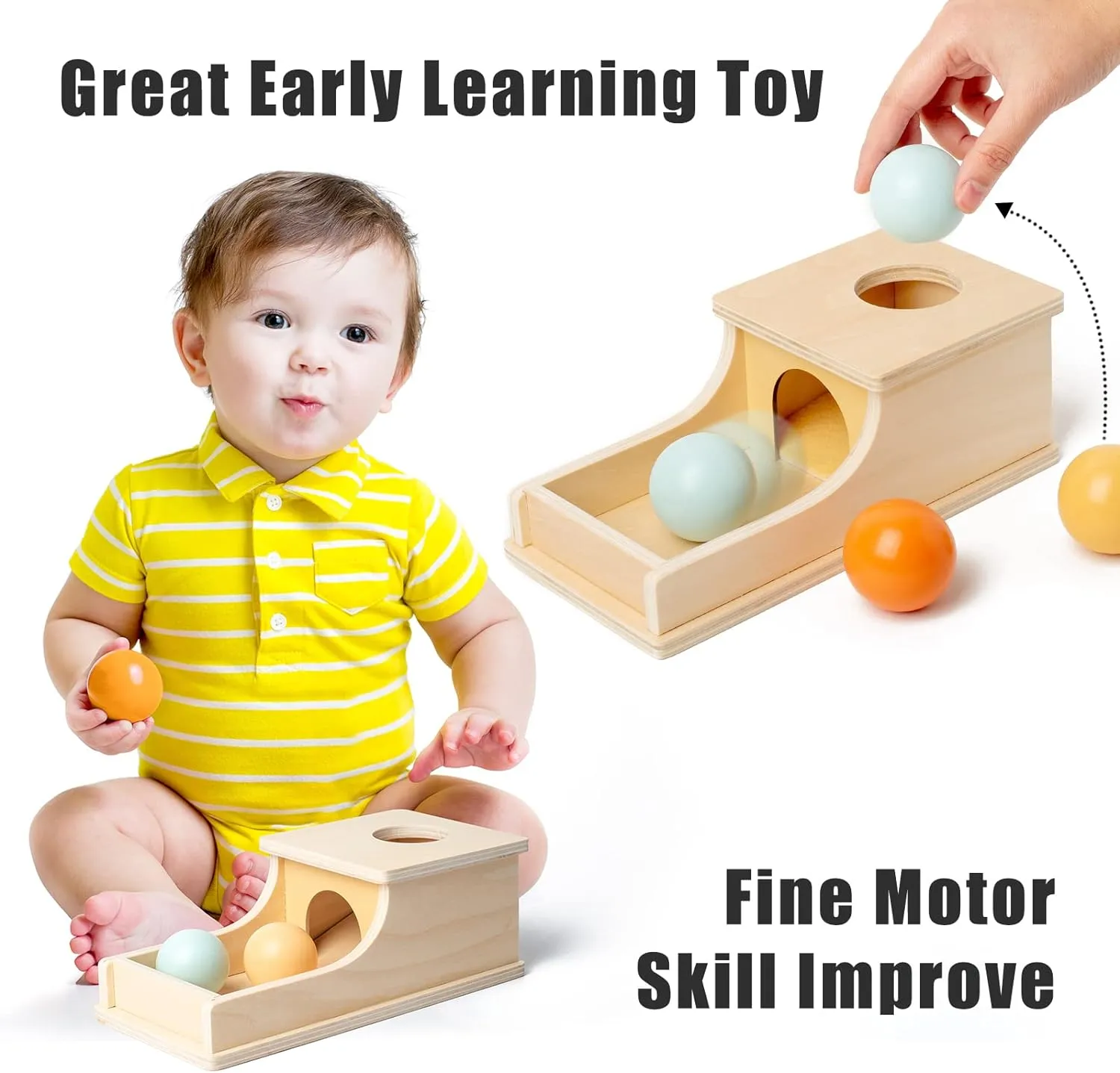 Busy edition Montessori Toys Full Size Object Permanence Box Soft Sound Wooden Baby Ball Drop Play for 6 Month 1 2 3 Year Old Toddlers Infant Early Age Toy
