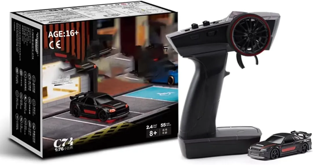 C74 Remote Control Car, 2.4G RC Racing Car 1/76 4CH RC Drift Car, Electric RWD RC Sport Racing Auto Car Model High Speed RC Vehicle Gifts for Adults RTR Version, Black 1, JH16WMOLE11301T2