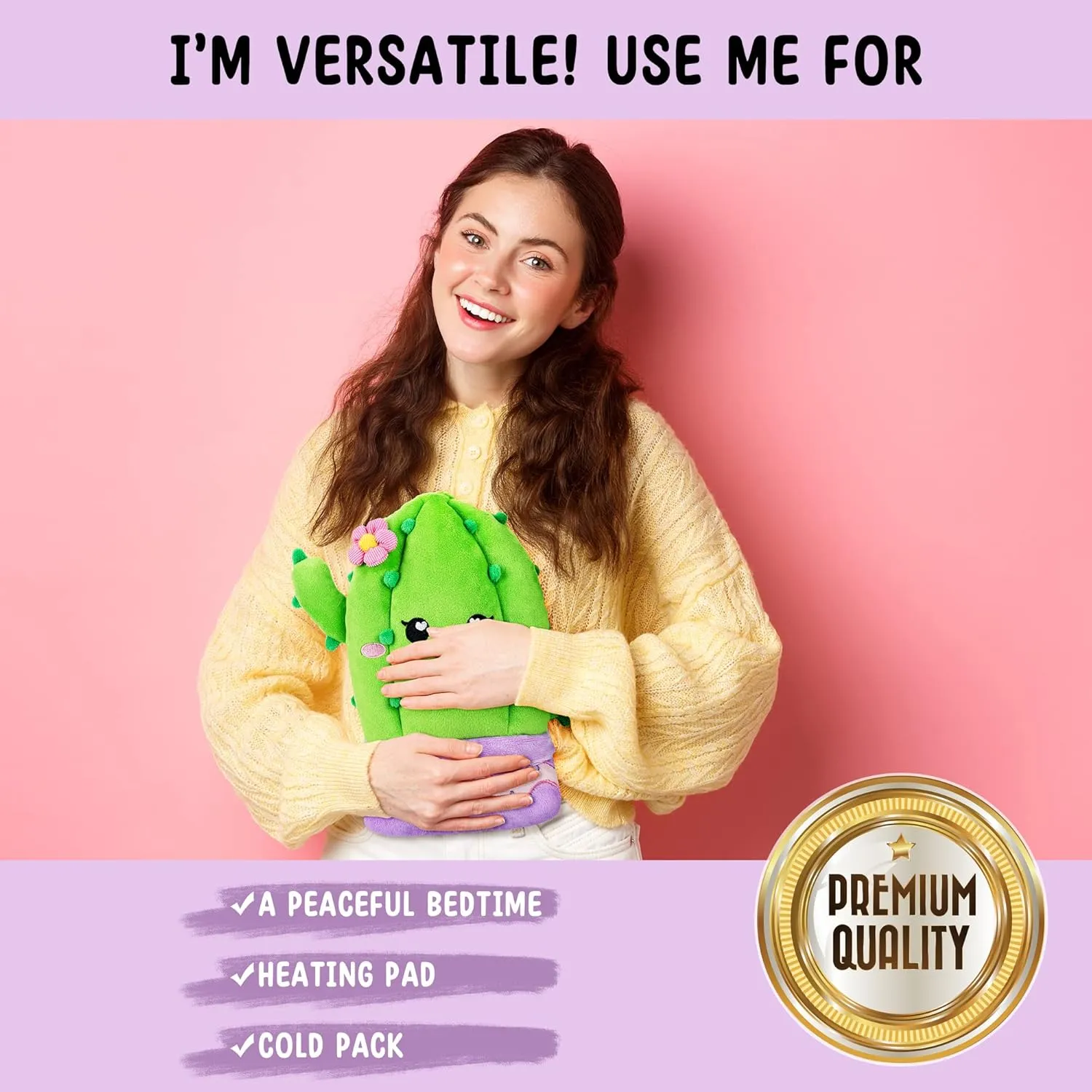 Cactus Microwavable Unscented Heating Pad for Women and Kids- Cute Soft Cozy Pillow Plush Heatable Warm Stuffed Animals - Kawaii Hot and Cold Plushie Food Toy - Cactus Gifts for Girls and Boys