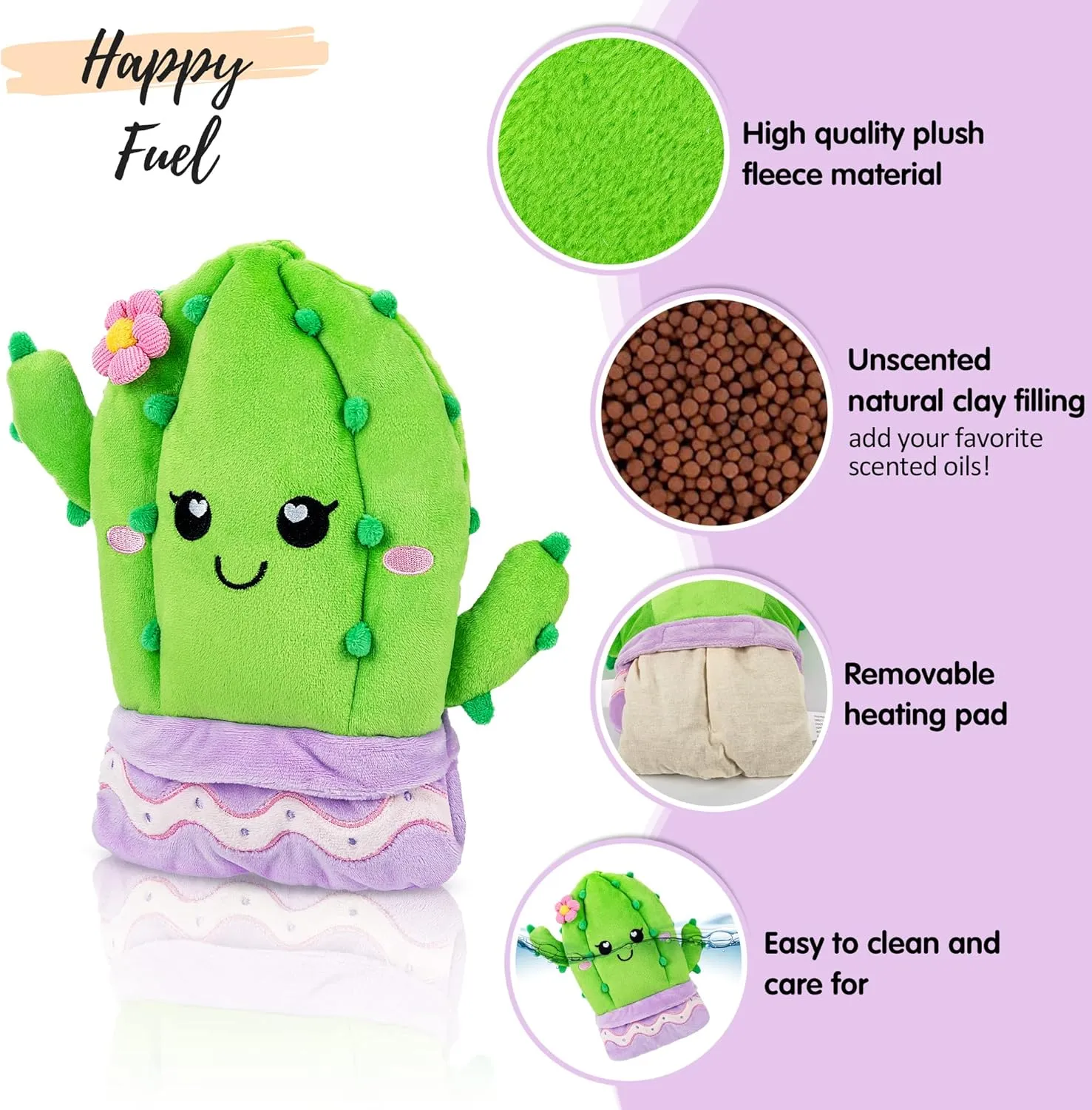 Cactus Microwavable Unscented Heating Pad for Women and Kids- Cute Soft Cozy Pillow Plush Heatable Warm Stuffed Animals - Kawaii Hot and Cold Plushie Food Toy - Cactus Gifts for Girls and Boys