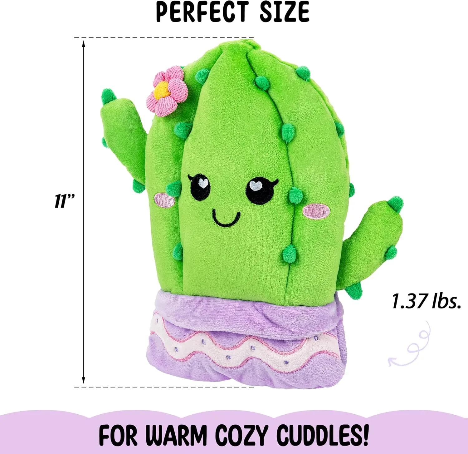 Cactus Microwavable Unscented Heating Pad for Women and Kids- Cute Soft Cozy Pillow Plush Heatable Warm Stuffed Animals - Kawaii Hot and Cold Plushie Food Toy - Cactus Gifts for Girls and Boys
