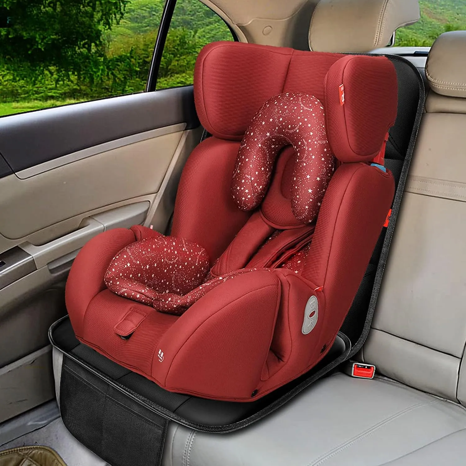 Car Seat Protector 2 Pack, Thickest Padding, Waterproof 600D Fabric, Non-Slip Backing, Mesh Pockets, Brown
