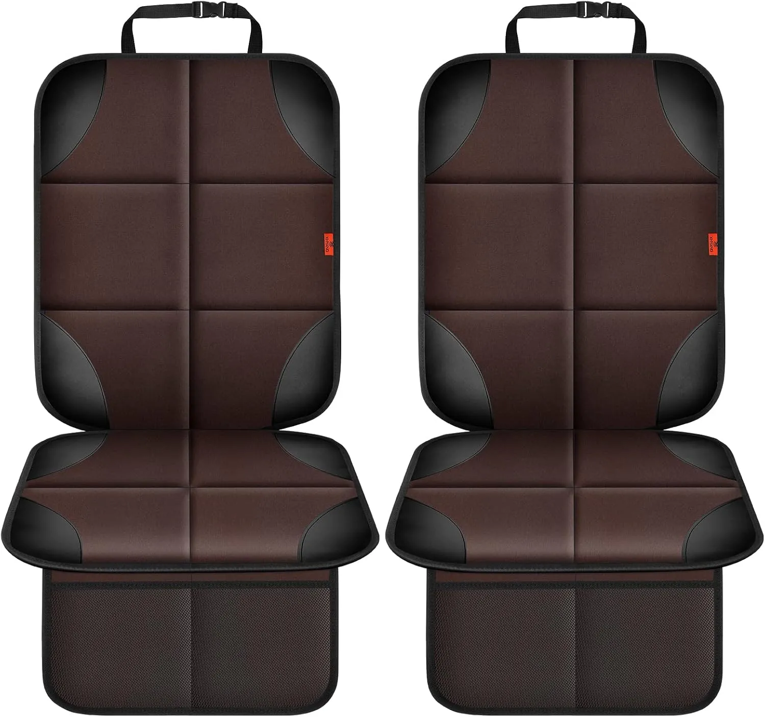 Car Seat Protector 2 Pack, Thickest Padding, Waterproof 600D Fabric, Non-Slip Backing, Mesh Pockets, Brown