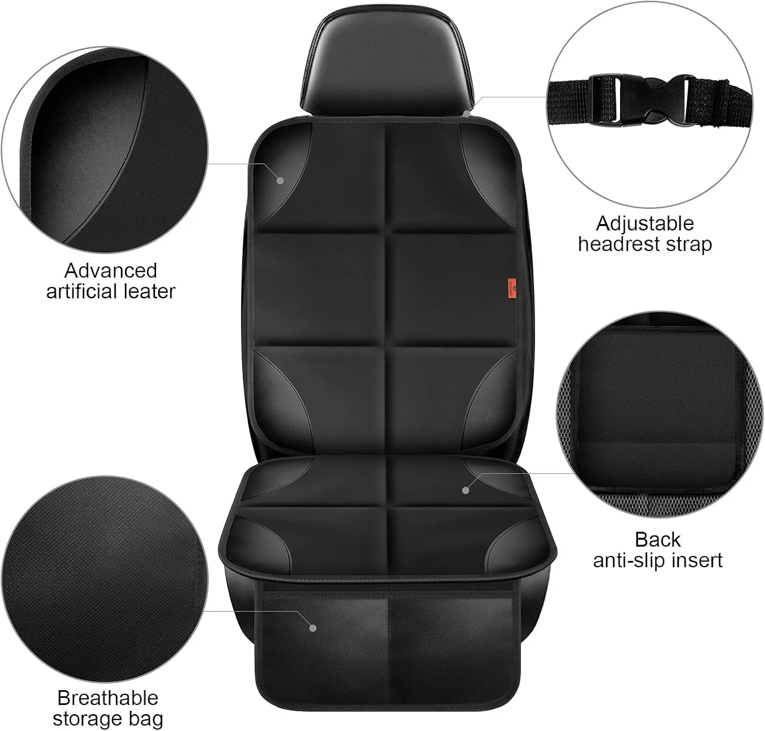 Car Seat Protector 2 Pack, Thickest Padding, Waterproof 600D Fabric, Non-Slip Backing, Mesh Pockets, Brown