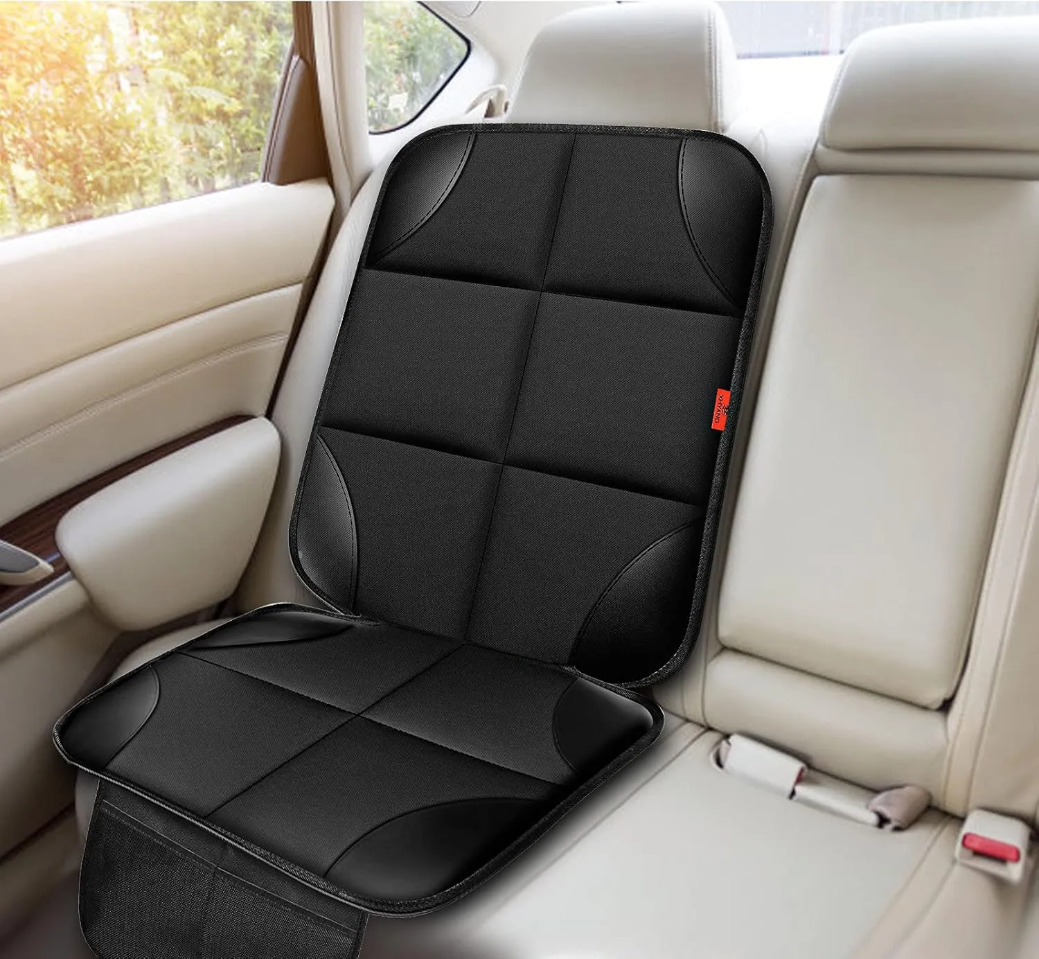Car Seat Protector 2 Pack, Thickest Padding, Waterproof 600D Fabric, Non-Slip Backing, Mesh Pockets, Brown