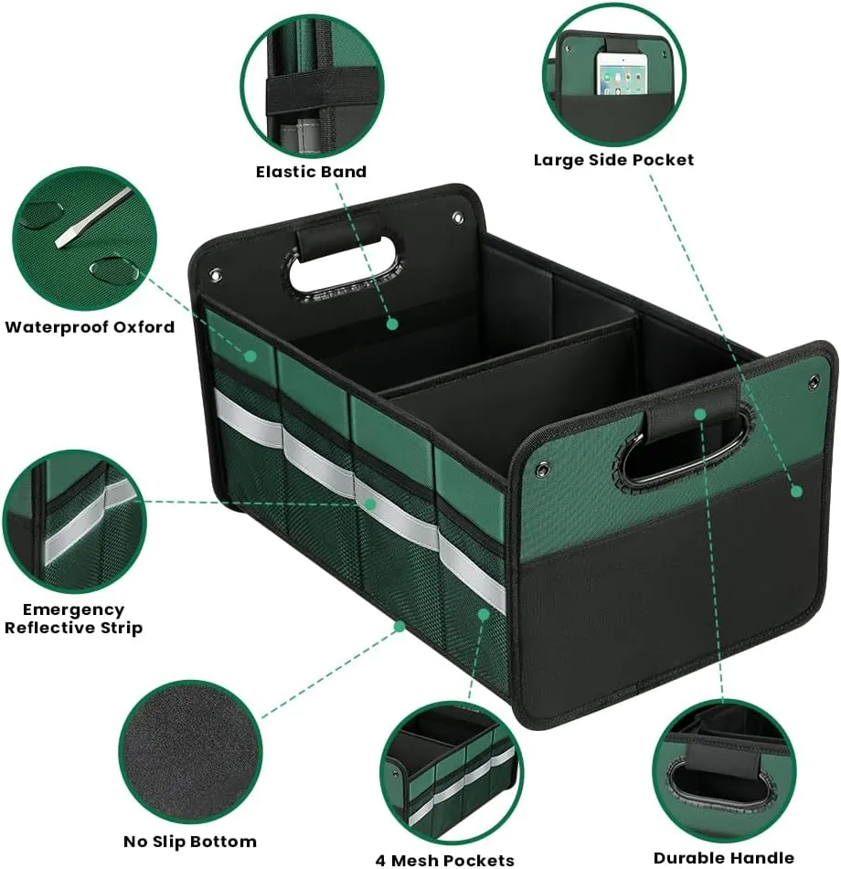 Car Trunk Organizer, Car Storage Organizer, Collapsible Multi Compartment for Car, Suv, Sedan, Truck, 100L, Extra Larger (Green, 50L)