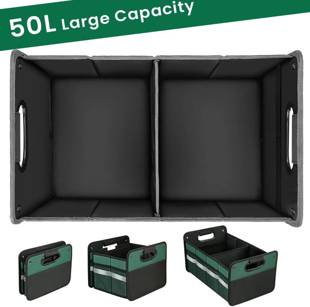 Car Trunk Organizer, Car Storage Organizer, Collapsible Multi Compartment for Car, Suv, Sedan, Truck, 100L, Extra Larger (Green, 50L)