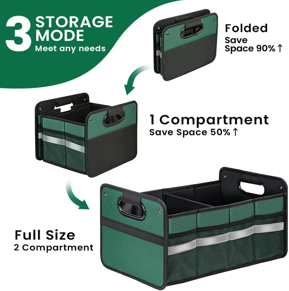 Car Trunk Organizer, Car Storage Organizer, Collapsible Multi Compartment for Car, Suv, Sedan, Truck, 100L, Extra Larger (Green, 50L)