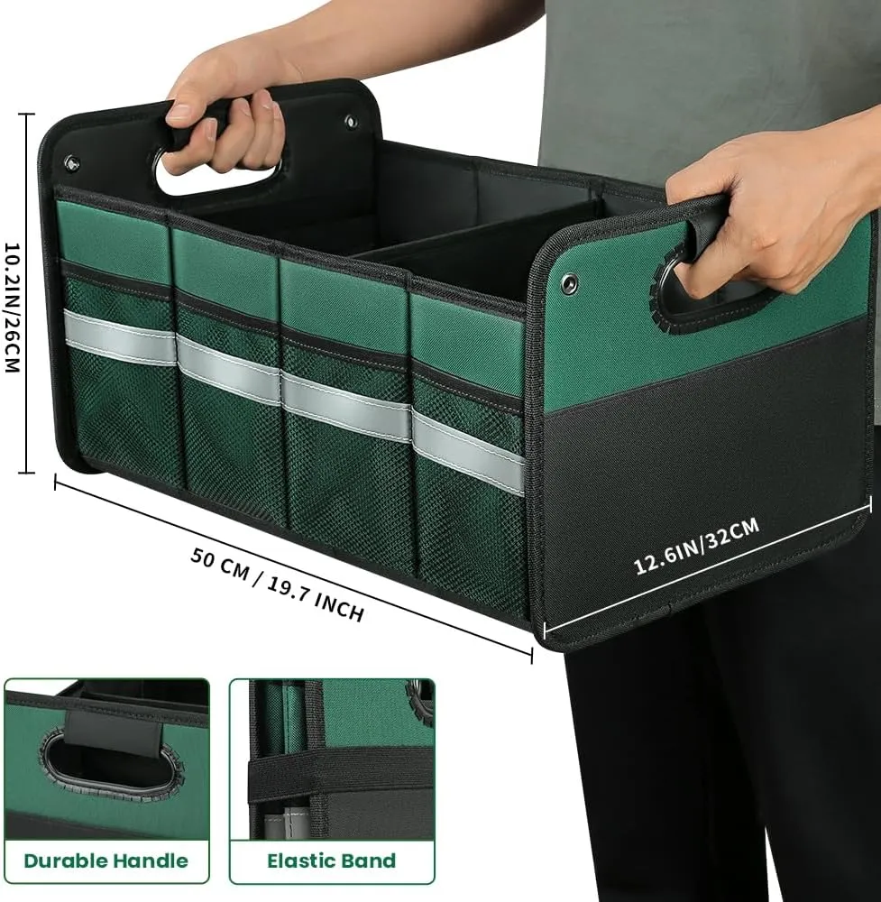 Car Trunk Organizer, Car Storage Organizer, Collapsible Multi Compartment for Car, Suv, Sedan, Truck, 100L, Extra Larger (Green, 50L)