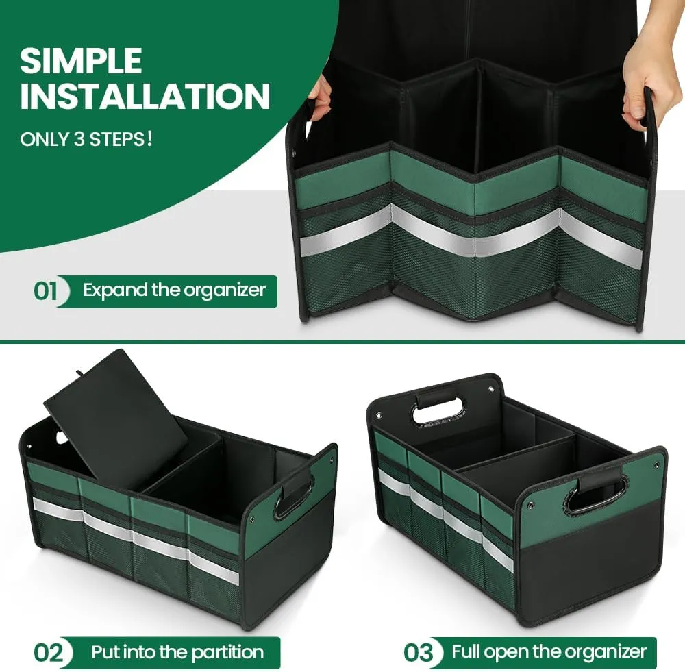 Car Trunk Organizer, Car Storage Organizer, Collapsible Multi Compartment for Car, Suv, Sedan, Truck, 100L, Extra Larger (Green, 50L)