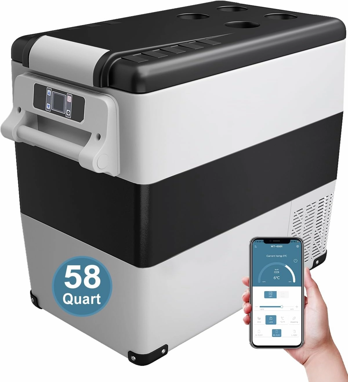 Car Fridge Portable 12 Volt Refrigerator - 58 Quart(55L) Electric Cooler with AC/DC for Truck RV Van Camper, Car Refrigerator Freezer for Camping Boat Travel, APP Control, -4~68°F