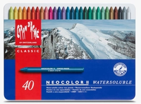 Caran Dache Set Of 40 Neocolor II Artist Sketching Watersoluble Wax Oil Pastels In Metal Case Set 7500_340