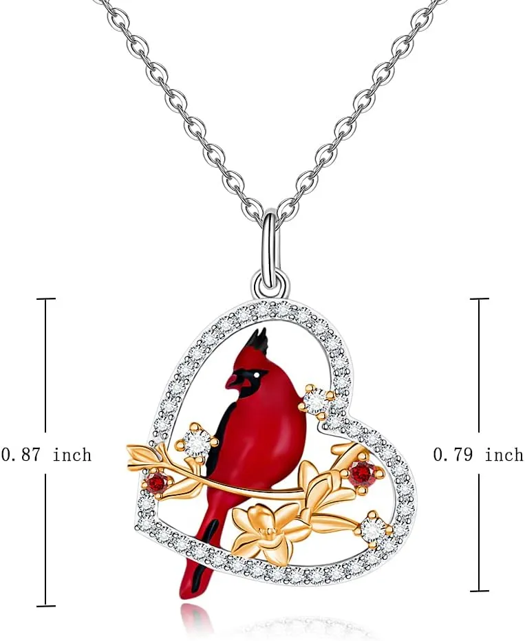 Cardinal Necklace for Women Sterling Silver Cardinal Heart Necklace pendant memorial Cardinals Appear When Angels Are Near Cute Bird Jewelry Gifts