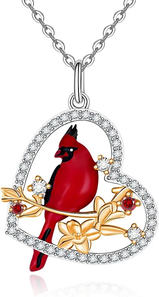Cardinal Necklace for Women Sterling Silver Cardinal Heart Necklace pendant memorial Cardinals Appear When Angels Are Near Cute Bird Jewelry Gifts
