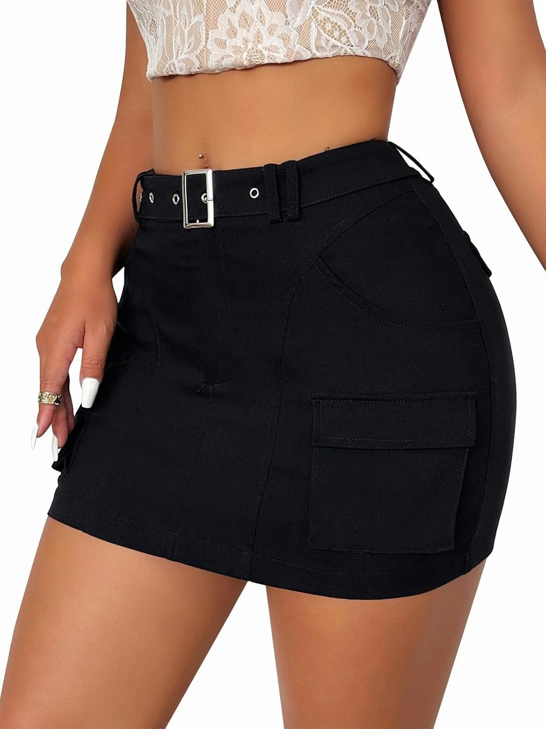 Cargo Skirts for Women Low Waist Button Mini Skirt with Pockets
