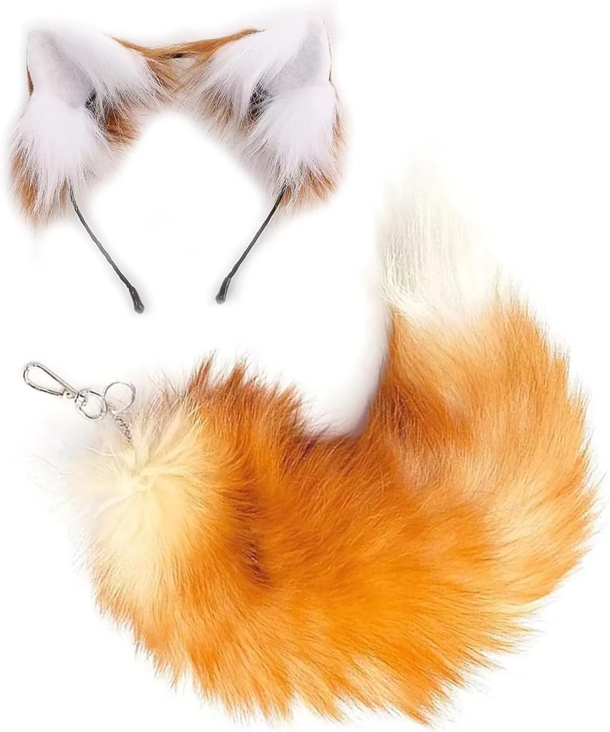 Cat Wolf Fox Ears and Tail Set for Kids Fluffy Fox Tail Cosplay Party Wolf Costume Fox Tail Keychain Halloween