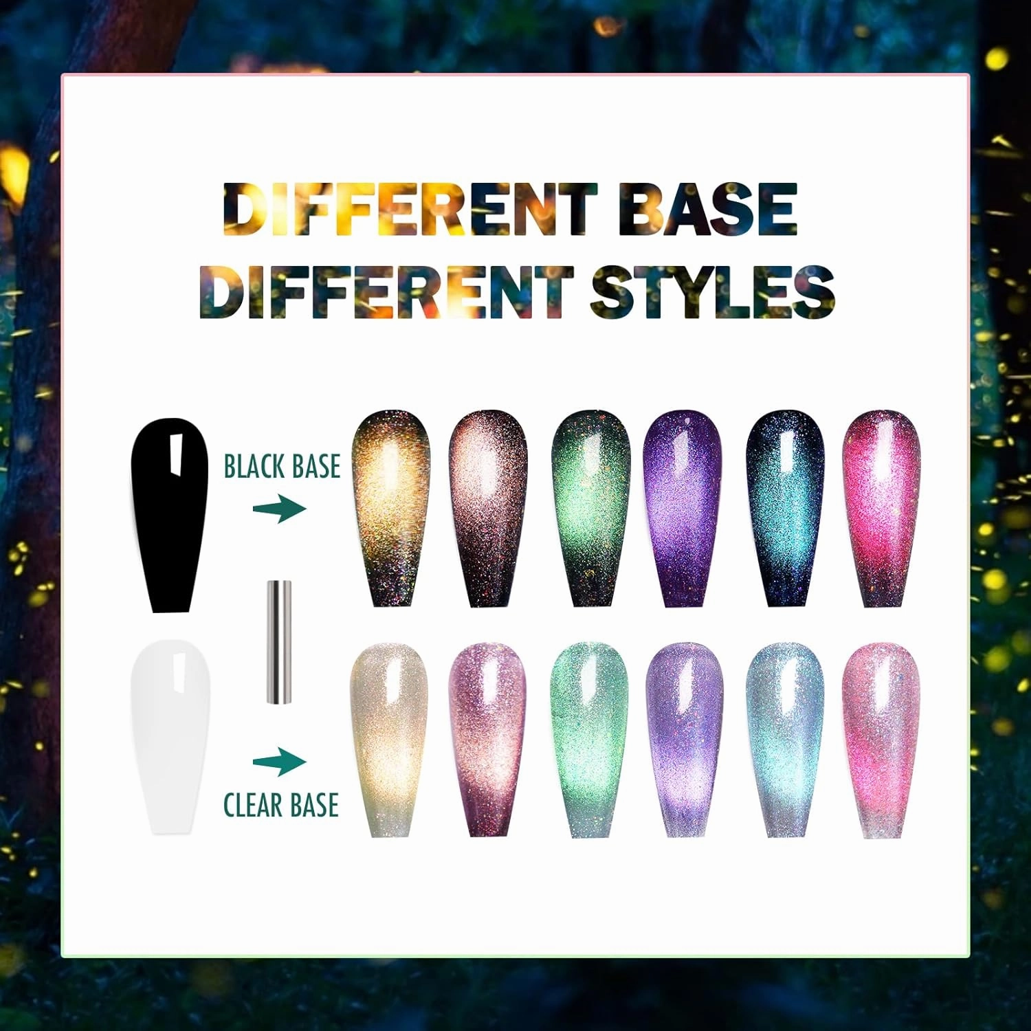 Cat Eye Gel Polish Kit 6 Colors, 15ML Glitter 9D Holographic Gel Polish with Magnet, Soak off U V Light Gel Nail Polish Set, Salon Magnetic Gel Nail Polish (Firefly Forest)