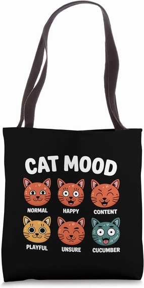 Cat Mood Playful Normal Happy Content Unsure Cucumber Kitty Tote Bag