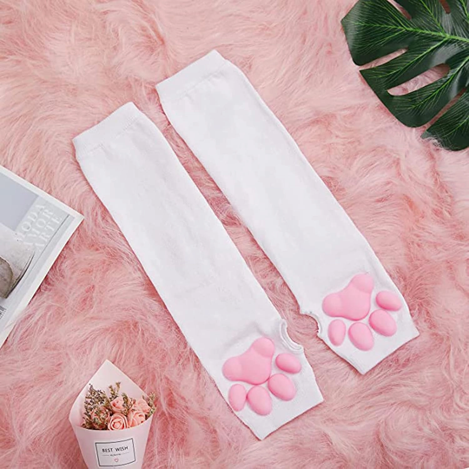 Cat Paw Thigh High Socks Golves, Cute Soft 3D Toe Beans Socks Mittens Kitten Claw Pad Socks for Girl Women Cosplay Set…
