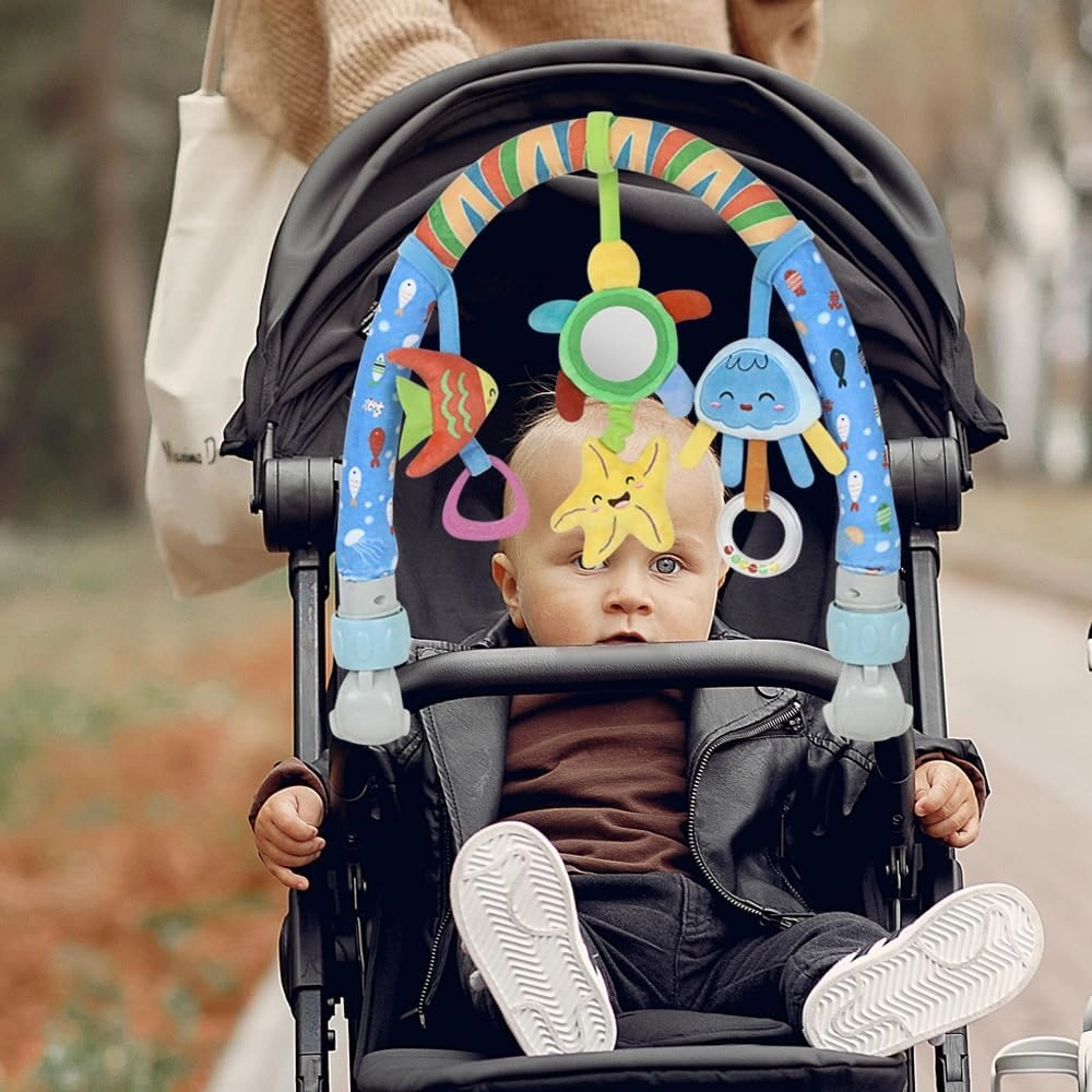 Caterbee Baby Baby Bouncer Toy bar, Clip on Crib & Pram Activity Bar Toy Travel Arch Bassinet Toys for Toddlers (Star)
